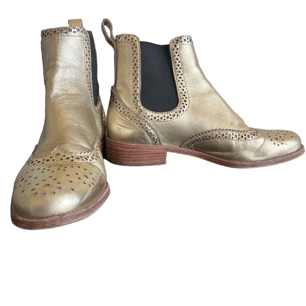 Madewell The Ivan Brogue Chelsea Boot in Metallic Gold Leather Size Women's 7
